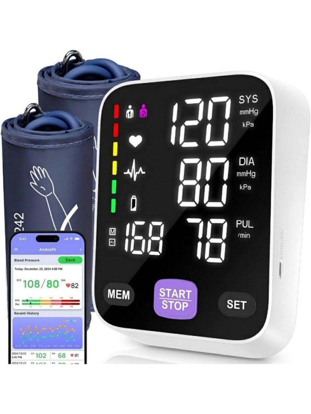 Smart Blood Pressure Monitor with Large XL Cuff, Bluetooth Sync & App Tracking